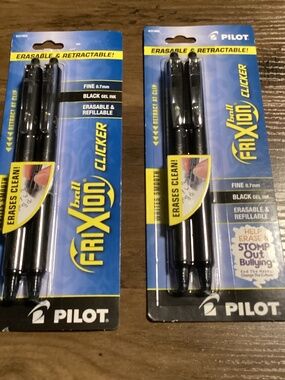 PILOT Frixion Clicker Erasable Retractable Gel Pens-Black Ink Bundle New 2 packs